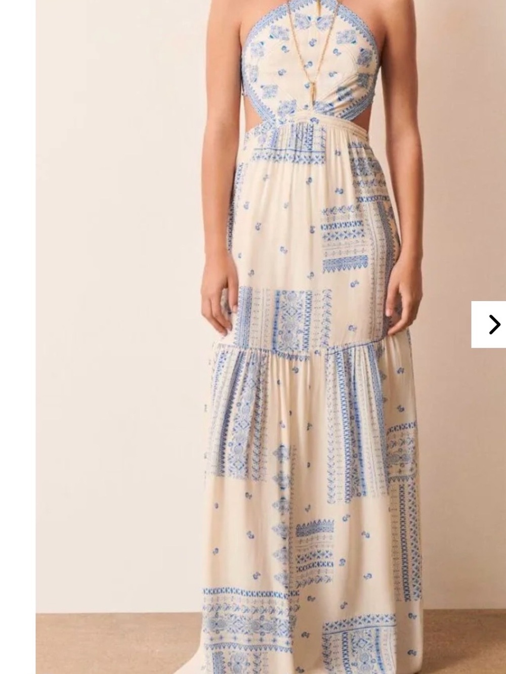 ba&sh cream  and Blue Printed Maxi Dress size 2